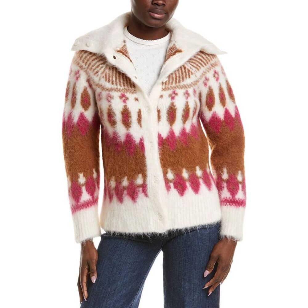 Naadam Womens  Italian Luxe Fairisle Alpaca & Wool-Blend Cardigan, Pink